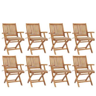 vidaXL Vidaxl - Sillas De Jard&iacute;n Plegables 8 Uds Madera Maciza Teca Con Cojines