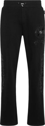 Philipp Plein Joggingbroek met leren inzetstukken Chrome Crest - Heren - Sweatpants - Zwart - S - Katoen - Broeken