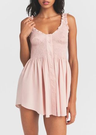 SKIMS Smocked Poplin Mini Dress - Pink - L (UK16-18)