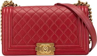 Chanel Pre-owned Old Medium Lambskin Boy Flap - Dames - Vintage Schoudertas - Rood - ONE Size - Leer - Vintage