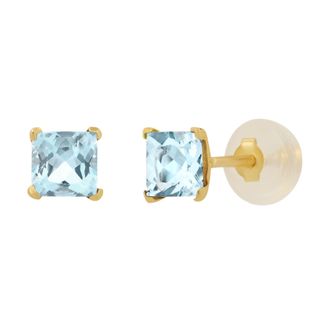 MAX + STONE 14k Yellow or White Gold 4mm Square Princess Cut Gemstone Stud Earrings
