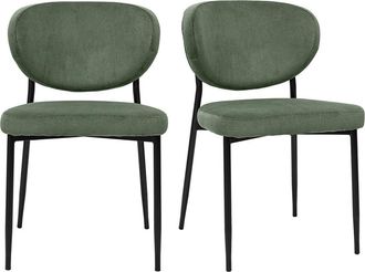 Miliboo Sillas En Terciopelo Acanalado Verde Caqui Y Metal Negro (pack De 2) Breka