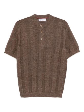 Brunello Cucinelli Textured Rib Knit T-Shirt With Henley Collar