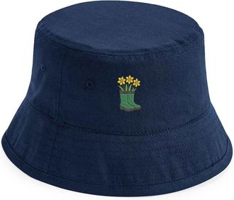 Generic Wellies with Flowers Bucket Hat - Embroidered Cotton for Adults, Outdoor Sun Cap Navy