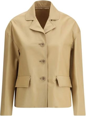 Salvatore Santoro Elegante Leren Jas met Inkeping Revers - Dames - Zomerjassen - Bruin - S - Jassen