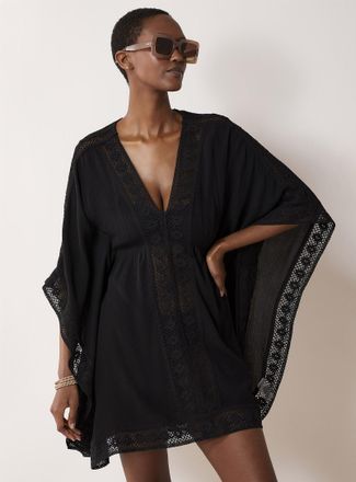 Simons Womens Embroidered crinkled-finish open Tunic Top