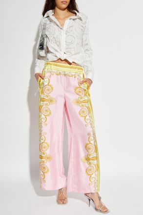 Versace Silk Straight-leg Trousers, Womens, Pink