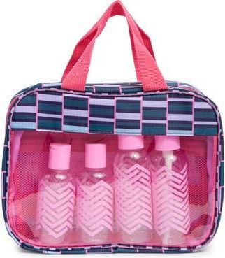Mytagalongs Clear Toiletry Bag with 6 Bottles in Teal/Pink at Nordstrom Rack