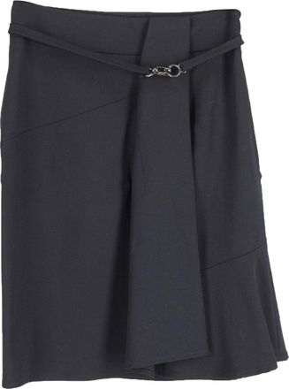 Max Mara A-line Wrap Skirt Style with Side Pleat in Black Wool