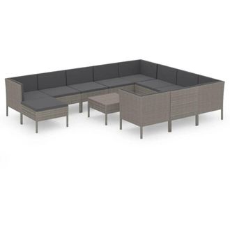 vidaXL 12 Pcs Garden Lounge Set Con Cojines Wicker Pe Gray