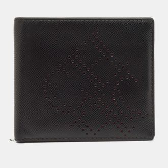 Carolina Herrera Black Leather Perforated Logo Bifold Wallet