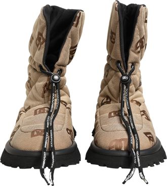 Dolce & Gabbana Mens Brown Logo Print Lace Up Snow Boots Shoes Nylon