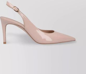 Stuart Weitzman pointed toe patent finish buckle detail pumps