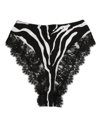Dolce & Gabbana Black Silk Zebra Print Lace High Waist Womens Underwear