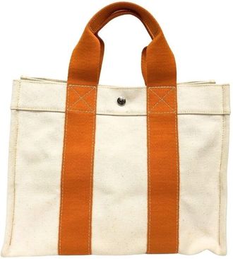 Herm&egrave;s Bora Bora Cream Orange Cotton Canvas Tote Bag (Pre-Owned)