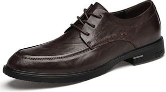 Generic Dress Shoes for Men Lace Up Solid Apron Toe Derby Shoes Leather Anti-Slip Low Top Non Slip Rubber Sole Prom(Brown,7.5 UK)