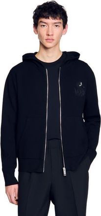 Sandro Zip-up cardigan with snake detail in Black at Nordstrom, Size Xx-Large