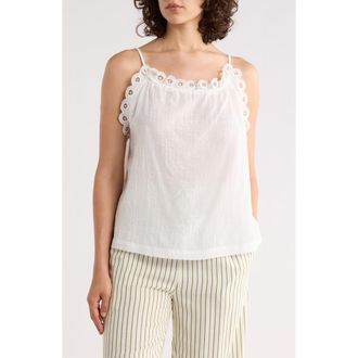 Max Studio Embroidered Eyelet Lace Halter Neck Crop Tank in White at Nordstrom Rack, Size X-Small