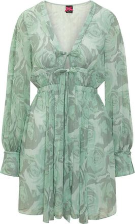 Pinko Green Floral V Neck Mini Dress