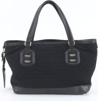 Gucci Black Leather Nylon Shoulder Bag Tote Bag (Pre-Owned)