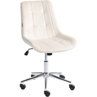 Beliani Silla De Oficina Giratoria Ajustable Escritorio Con Asiento Y Respaldo De Terciopelo Blanco Crema Melrose