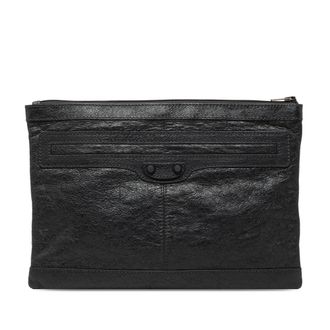 Balenciaga Pre-owned Womens Lambskin Motocross Classic Clip Clutch - Black Leather - One Size