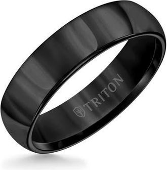 Triton 6MM Tungsten Carbide Ring with Domed Bright Finish and Round Edge in Black at Nordstrom, Size 12.5