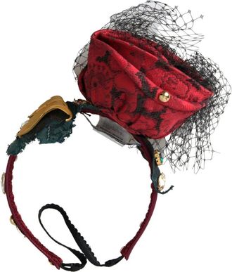 Dolce & Gabbana Rode Zijden Crystal Logo Diadeem Haarband - Dames - Accessoires - Veelkleurig - ONE Size - Accessoires