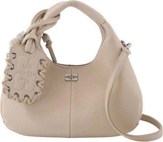 Ganni Mini Hobo Tas - Dames - Tassen - Beige - Maat: ONE Size Poliester