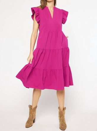 Entro Ruffled Pocket Tiered Midi Dress In Violet