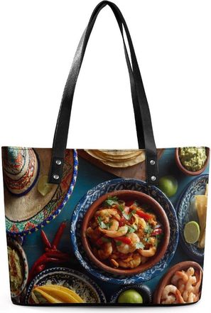 Generic Mexican Inspired Food Variety Cultural Tote Bags for Women Cute Shoulder Purses Handbags