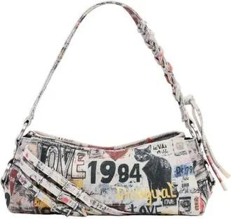 Desigual Small Mixed Print Denim Crossbody Bag in White Multi at Nordstrom