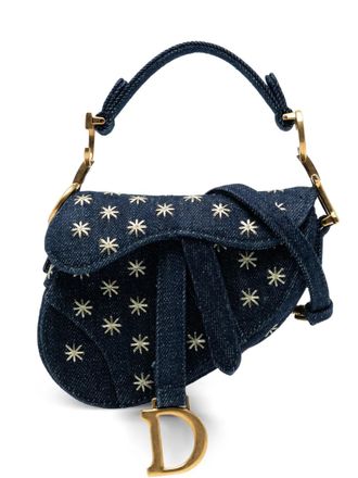 Dior 2022 Micro Denim Embroidered Saddle Bag satchel - Blue