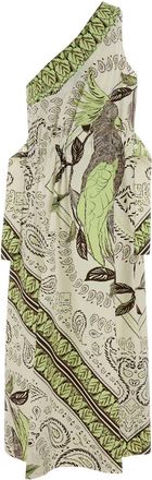 Tory Burch Womens Printed Stretch Cotton One-Shoulder Dress Mintcockatoo Exterior: Elastane Abiti