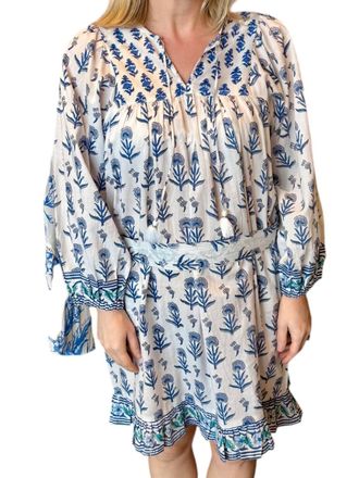 La Plage Odette Mini Dress In Muhgal Scatter White/blue