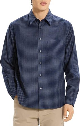 Theory Weekend Woods Check Cotton Button-Up Shirt In Baltic Multi