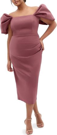 City Chic Elyse Puff Sleeve Sheath Dress in Wild Ginger at Nordstrom, Size Xs