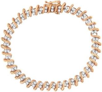 House of Brilliance 14KT Rose Gold Plated Silver Diamond S Link Tennis Bracelet in Pink at Nordstrom