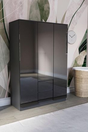 Home Discount Vida Designs Glinton 3 Door 2 Drawer High Gloss Wardrobe Storage Bedroom Furniture in Black