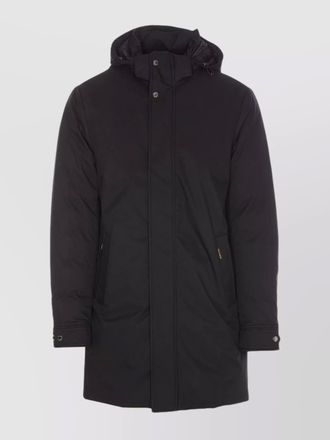Moorer long padded hooded jacket with adjustable cuffs