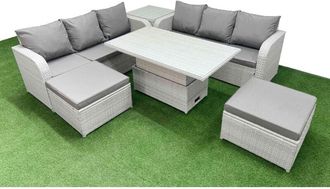 Fimous Fimous Outdoor Garden Furniture Sets 8 Seater Wicker Rattan Furniture Sofa Sets with Adjustable Lifting Dining or Coffee Table high Back Lounge Sofa