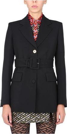 Versace Tooth Revers Singlebreas - Dames - Blazers - Zwart - S - Leer - Jassen