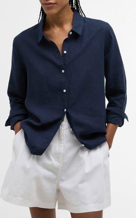 Barbour Marine Linen Button-Up Shirt in Navy at Nordstrom, Size 8 Us