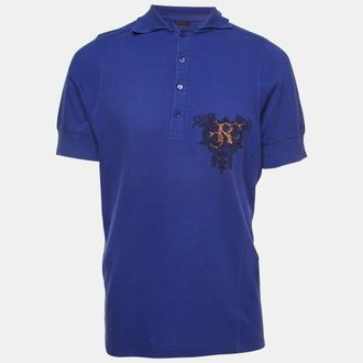 Roberto Cavalli Purple Logo Embroidered Cotton Polo T-Shirt