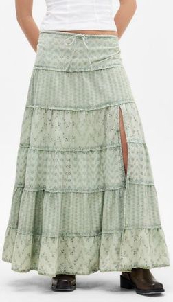 BDG Embroidered Eyelet Tiered Cotton Maxi Skirt in Green at Nordstrom, Size Small