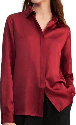 LilySilk Basic Concealed Placket Silk Shirt in Claret at Nordstrom, Size Small