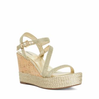 Dune London Womens Ladies Koda - Gold Cork Wedge Sandals Fabric - Size UK 5