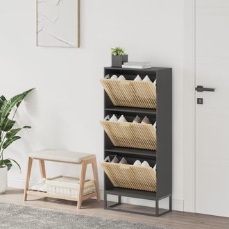 vidaXL Vidaxl - Mueble Zapatero Madera Contrachapada Negro 52x25x120 Cm