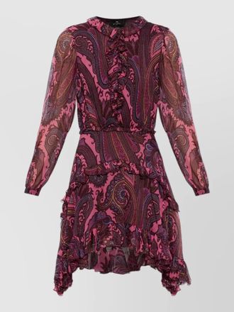 Etro paisley mini dress ruffles sheer sleeves tiers