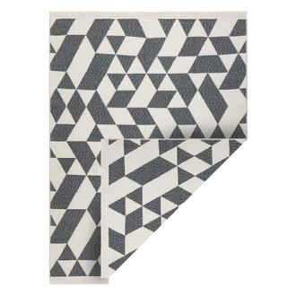 RugsX Tappeto Twin 22992 Geometrica, Cotone, Bifacciale, Frange Ecologiche - Antracite / Crema Grey 160x220 Cm